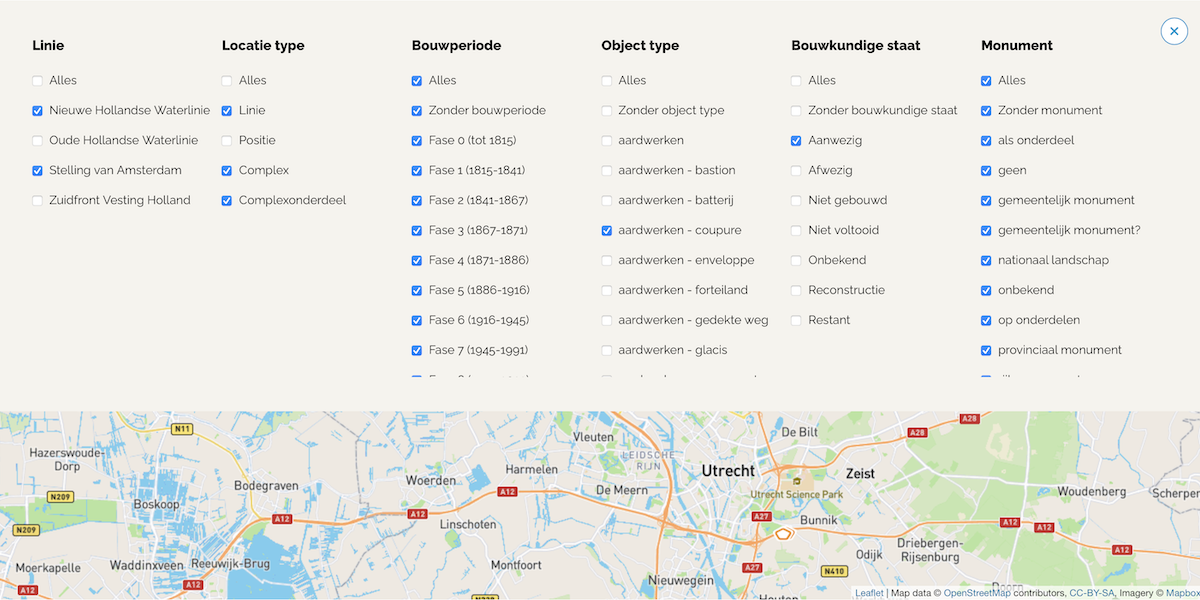 Online kaart Hollandse Waterlinies verbeterd